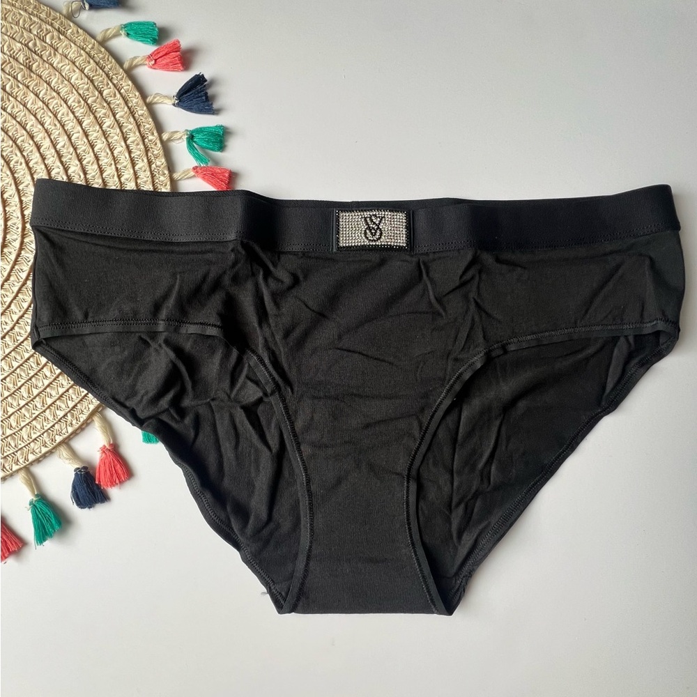 Victoria's Secret Shine Patch Cotton Hiphugger Panty Black XXL NEW